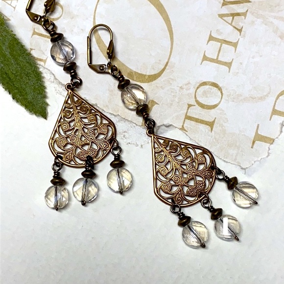 NWOT Chandelier earrings long sparkling filigree - Picture 3 of 9